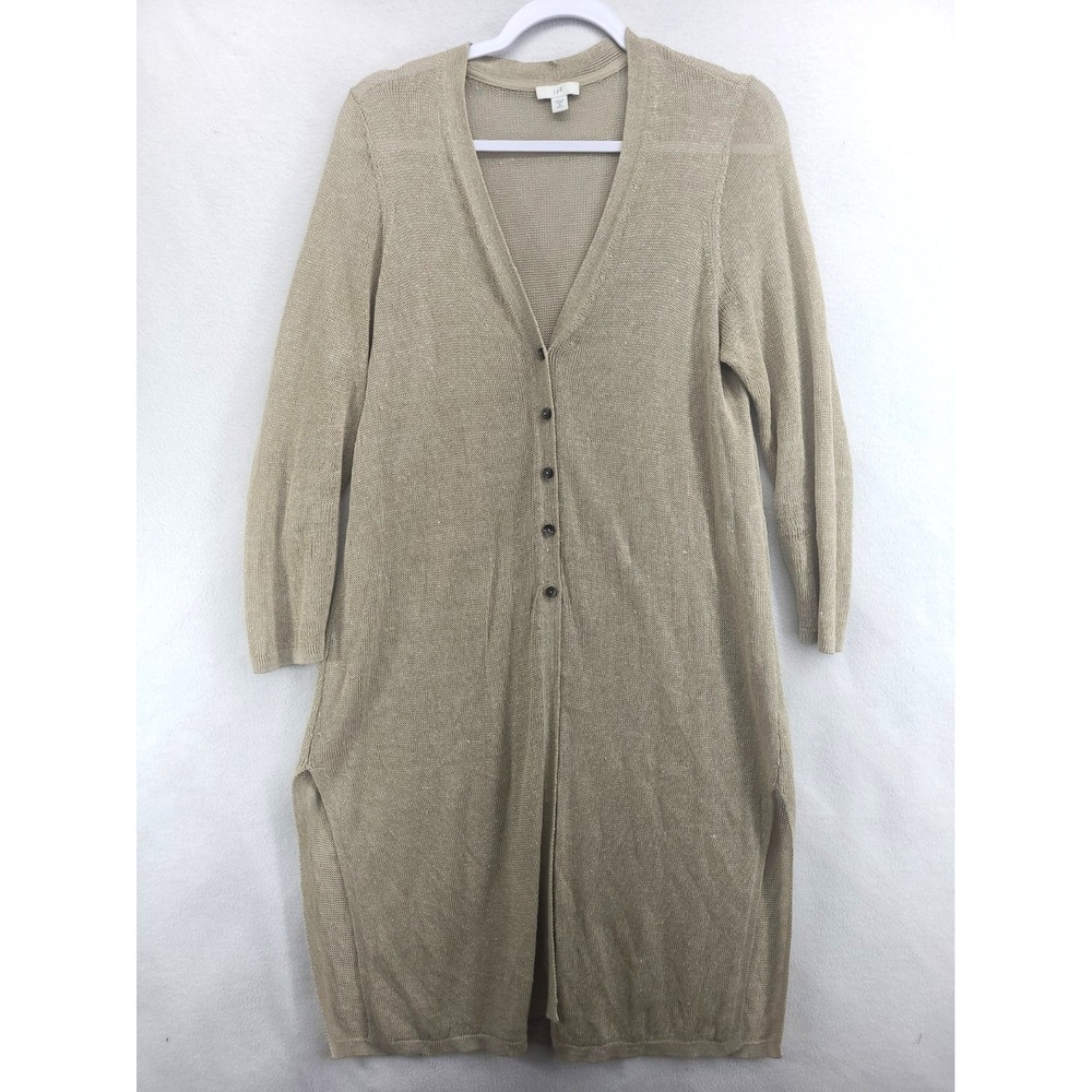 J.Jill Womens Long Cardigan Sweater Duster Linen Blend Button Front PM V-Neck
